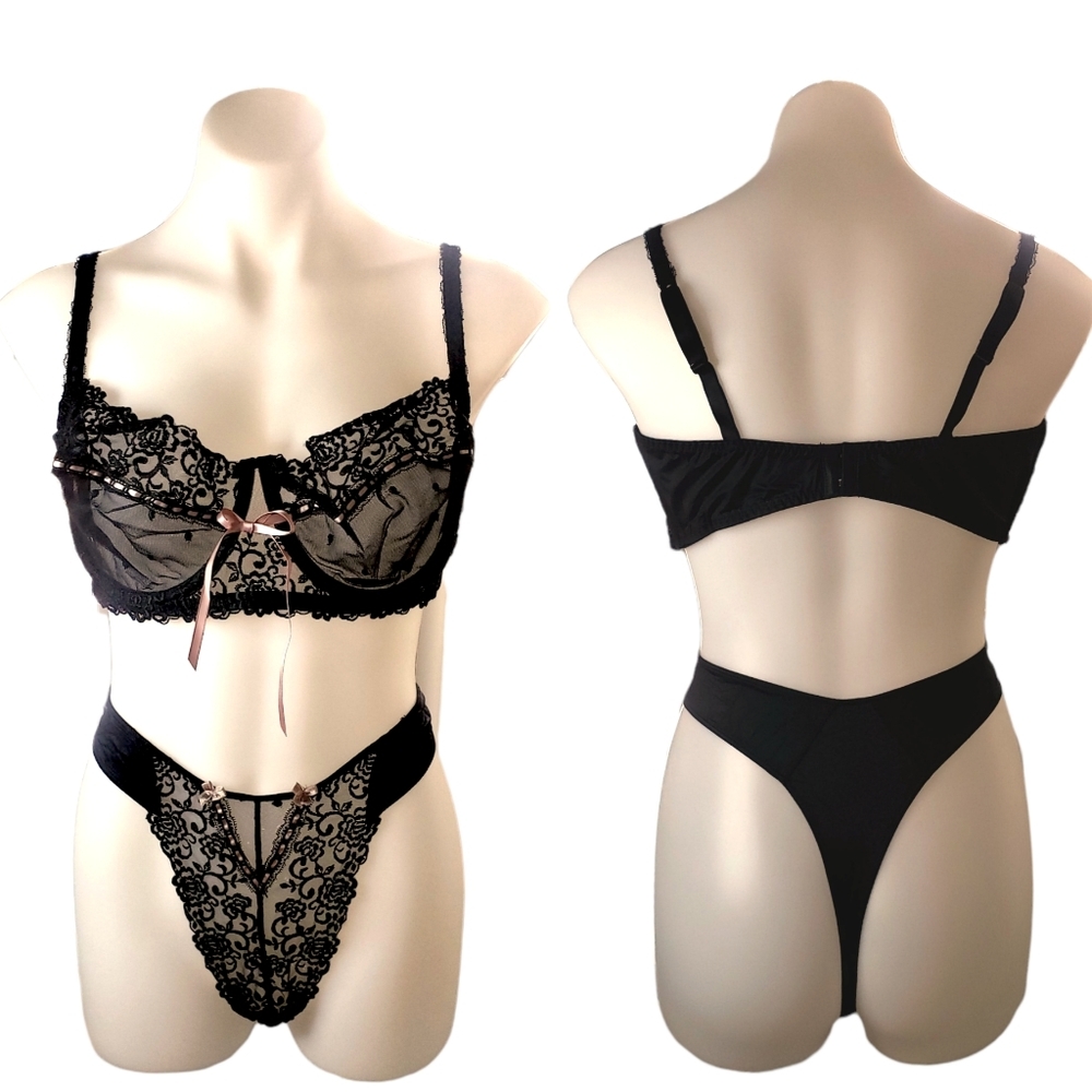 Victoria's Secret Vintage Beaded Trim DemiBra 40DD, Bikini Panty XL, Thong XXL